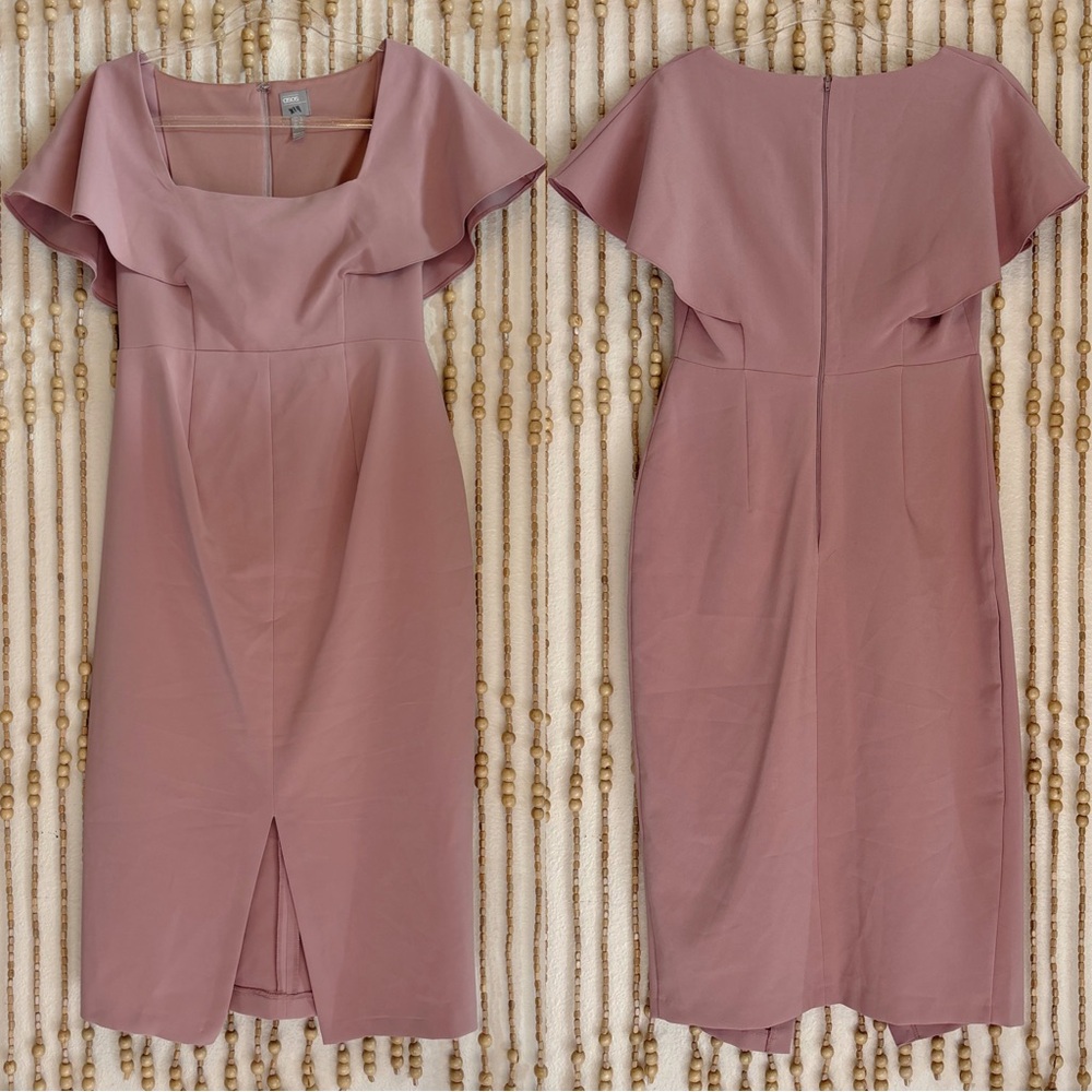 ASOS Pink Short Sleeve Midi Square Neck Business Professional Contemporary Dress